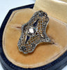 Art Deco 18K White Gold Diamond Sapphire Ring Size 5 3/4 C.1920