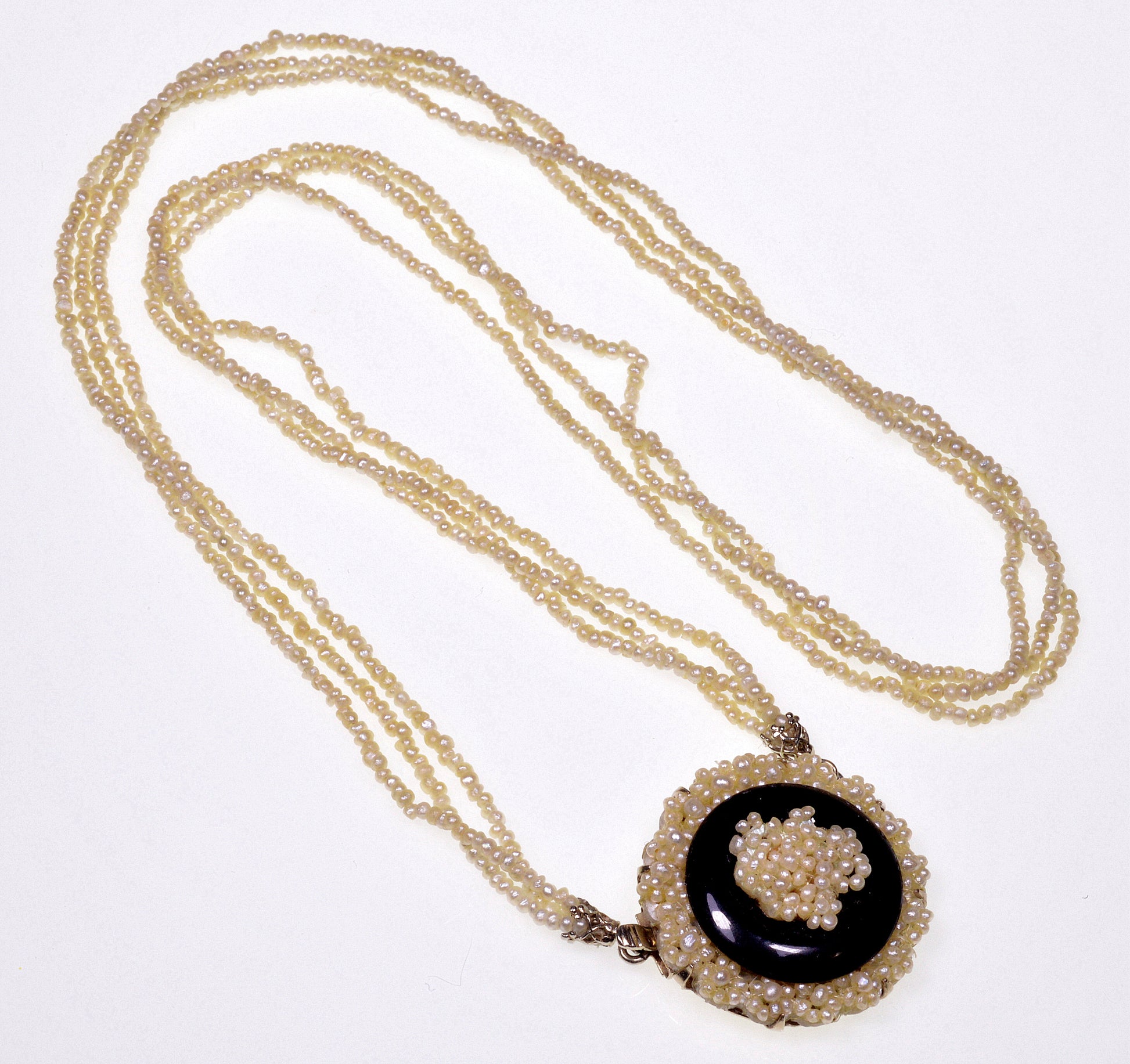 Antique Georgian 14K Gold Seed Pearl Onyx Necklace C.1820