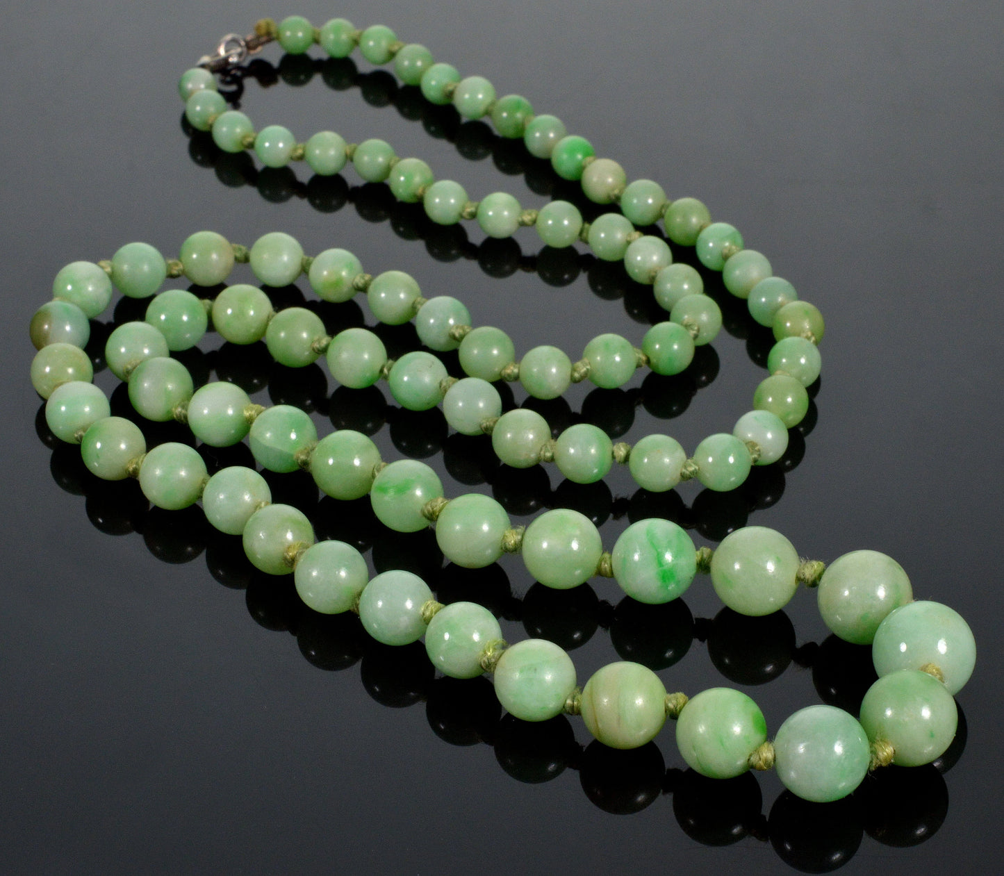 Antique Art Deco Jadeite Jade Bead Necklace 001887