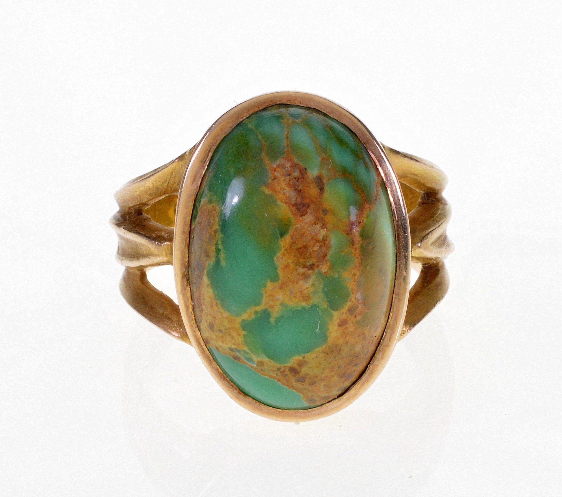 Art Nouveau Turquoise 14K Gold Ring Egyptian Revival C.1900 Size 2 1/2