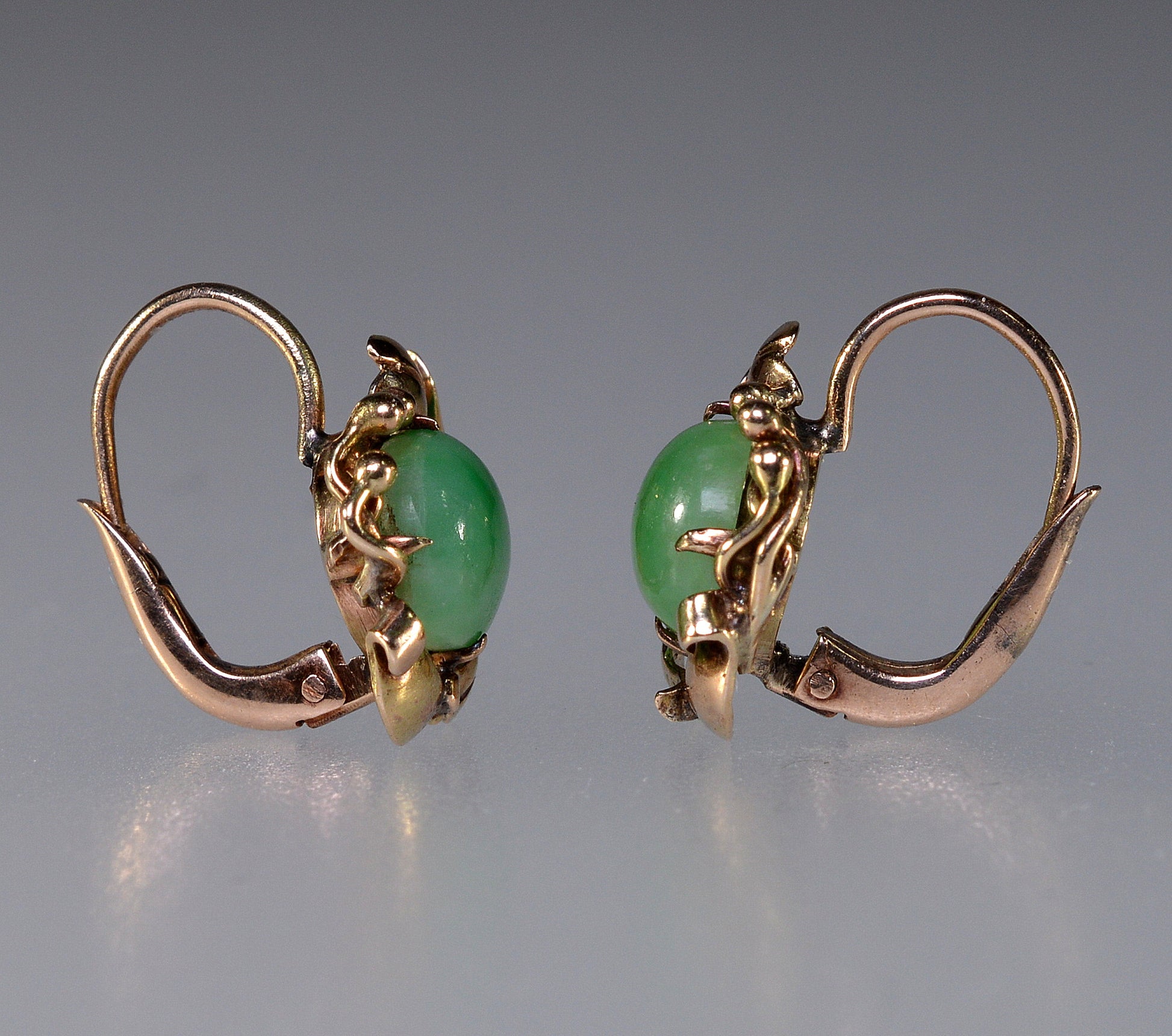 Antique Victorian 14K Gold Jade Cabochon Earrings C.1890