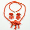 Antique Victorian Salmon Coral 14K Gold Necklace Earrings Set C.1860
