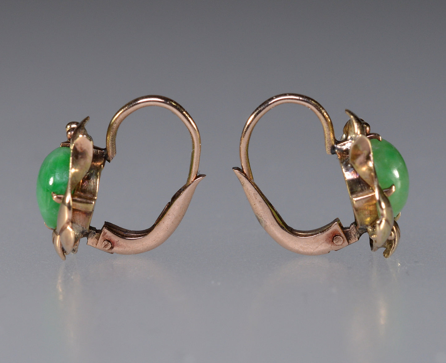 Antique Victorian 14K Gold Jade Cabochon Earrings C.1890