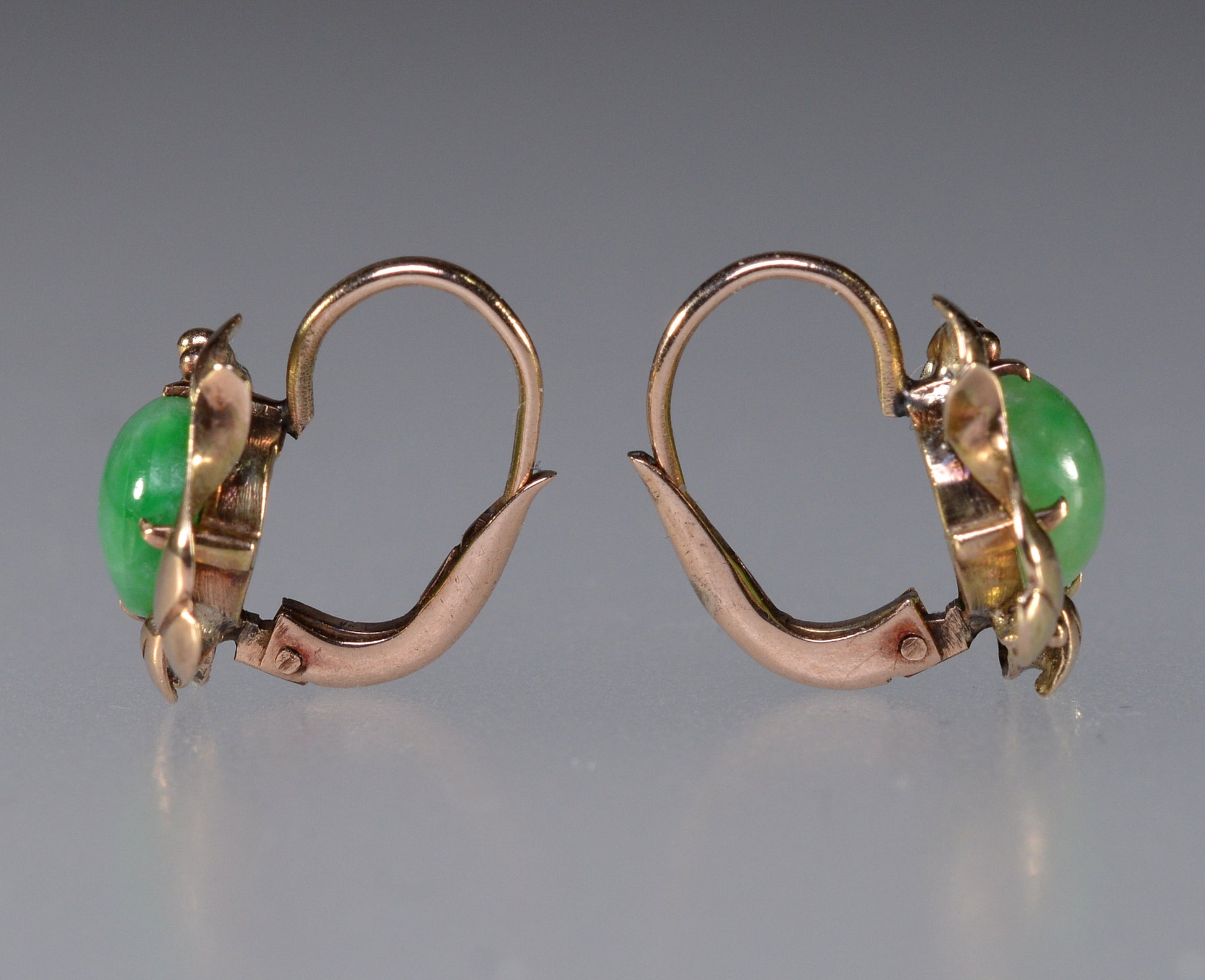 Antique Victorian 14K Gold Jade Cabochon Earrings C.1890