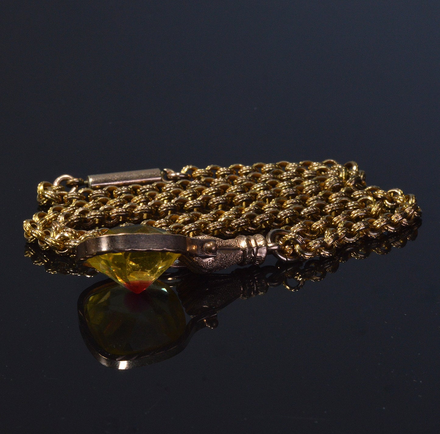 Antique Georgian GF Hand Bi-Color Glass Pendant Chain Necklace C.1820