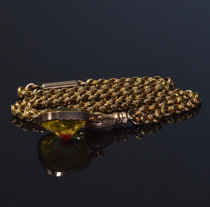 Antique Georgian GF Hand Bi-Color Glass Pendant Chain Necklace C.1820
