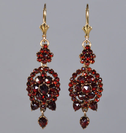 Antique Victorian Bohemian Garnet Gold Drop Earrings C.1890