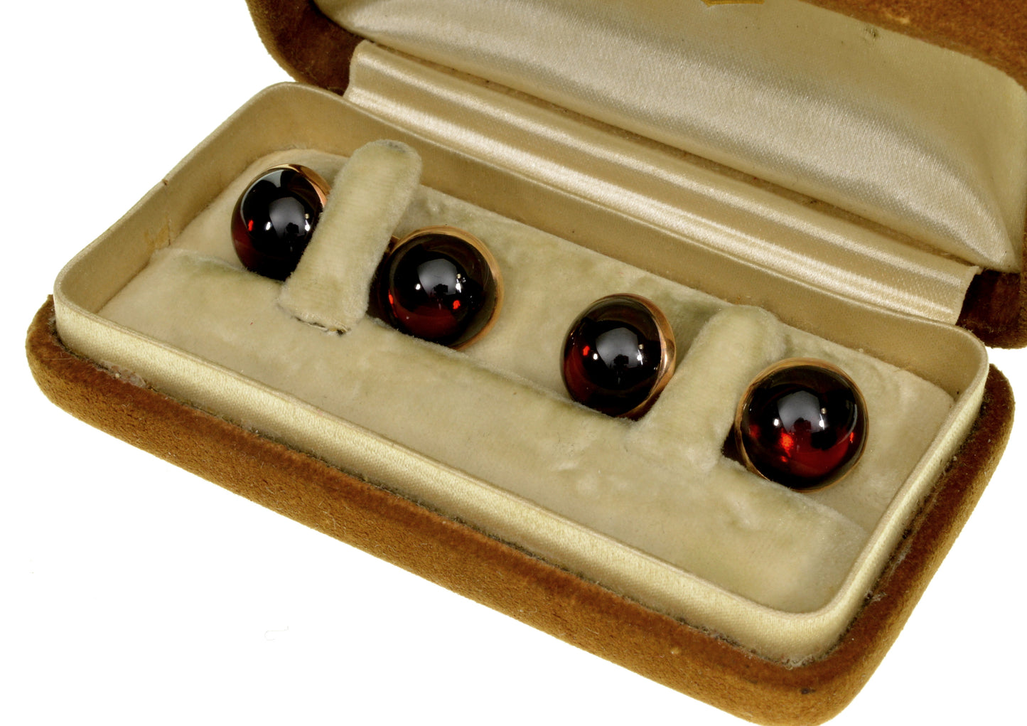 Antique Art Deco 14K Gold Garnet Cuff Links George O. Street & Sons C.1920 Original Box