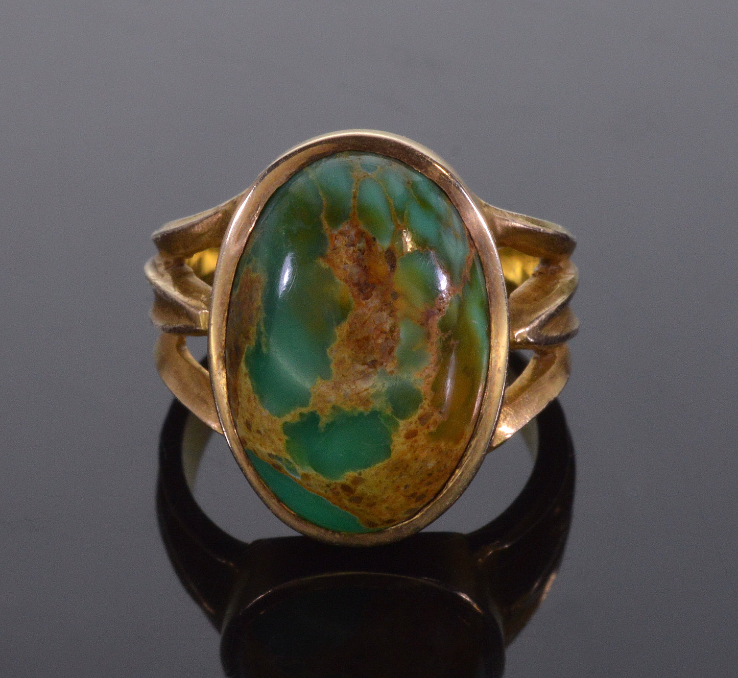 Art Nouveau Turquoise 14K Gold Ring Egyptian Revival C.1900 Size 2 1/2