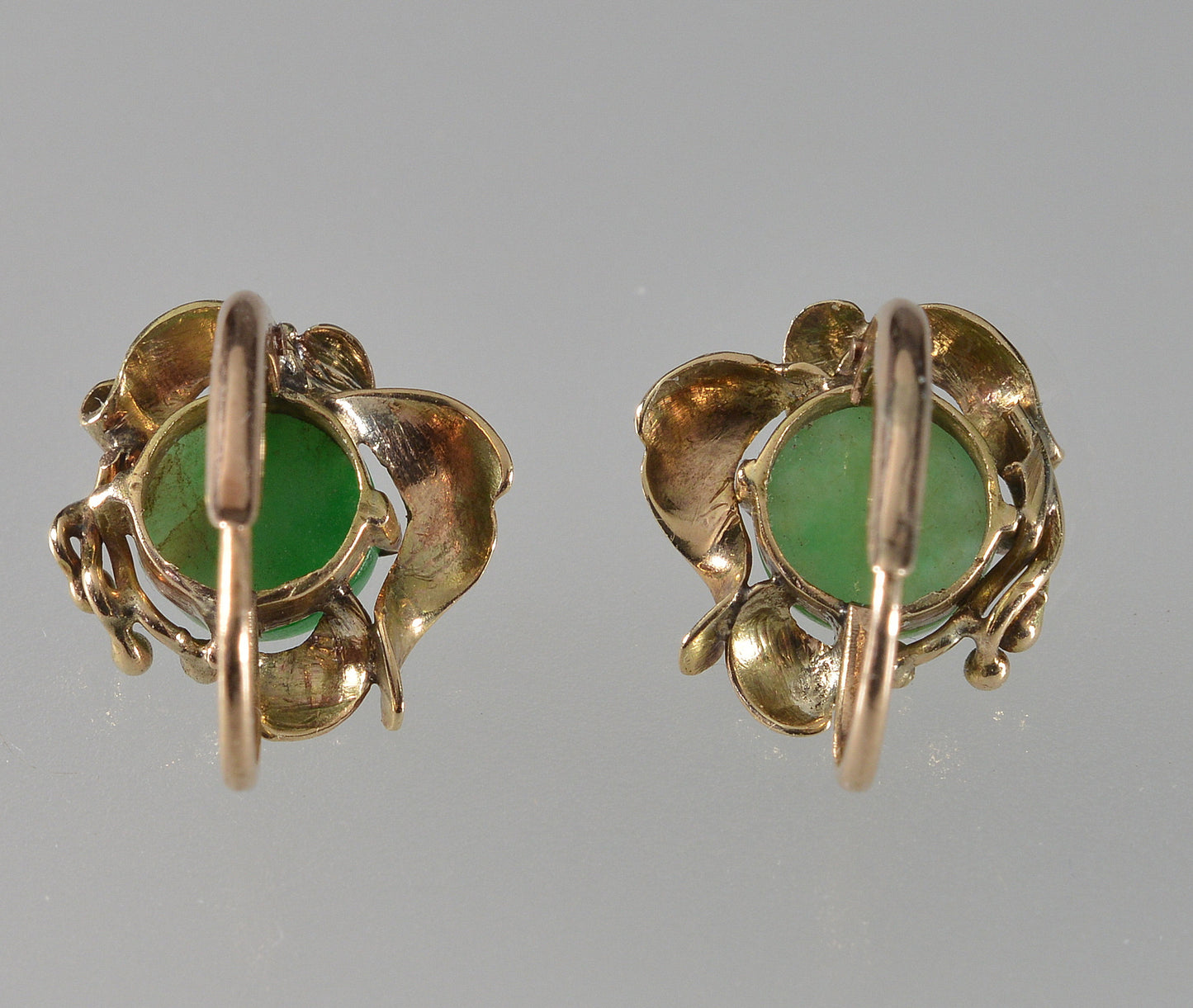 Antique Victorian 14K Gold Jade Cabochon Earrings C.1890