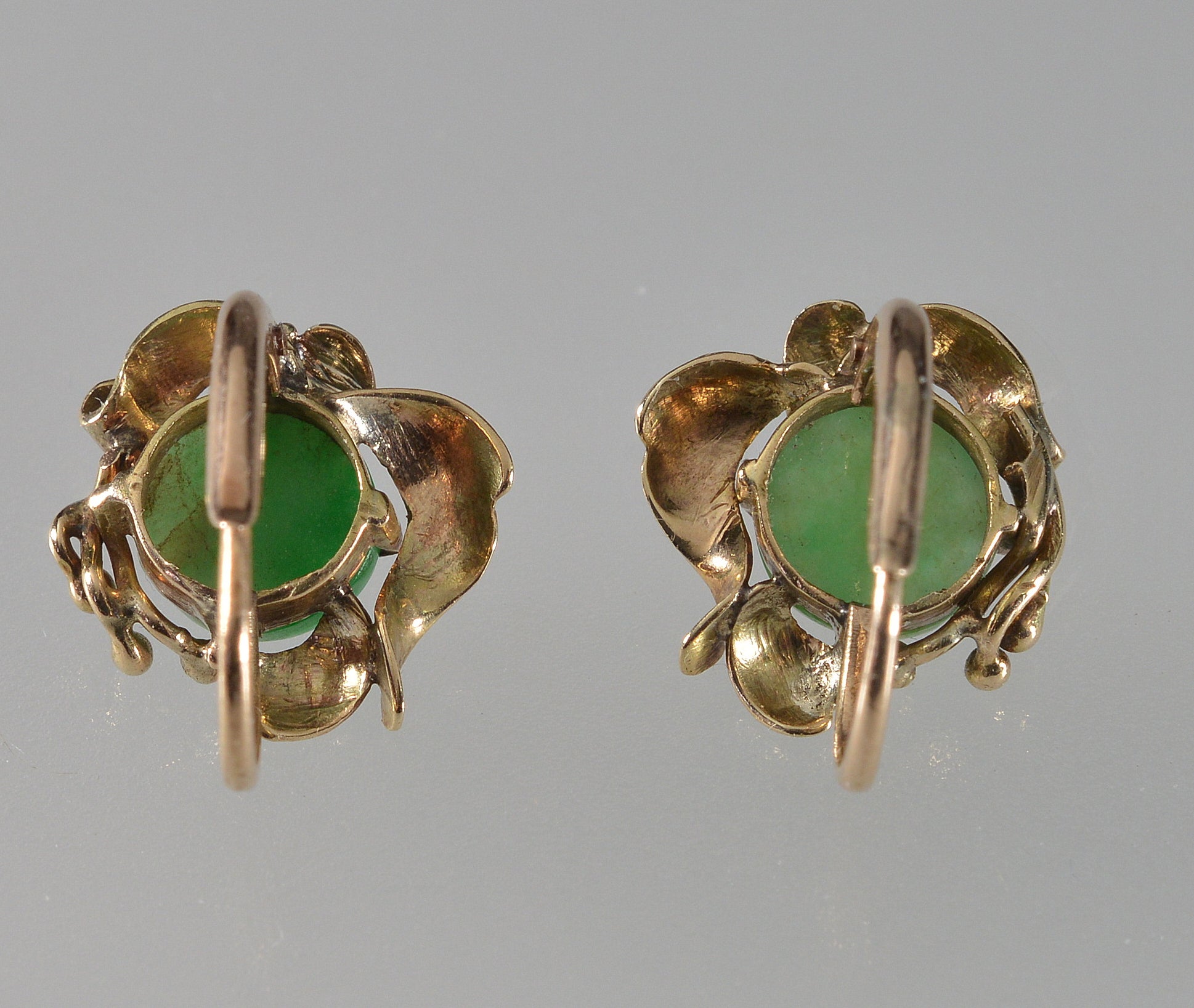 Antique Victorian 14K Gold Jade Cabochon Earrings C.1890
