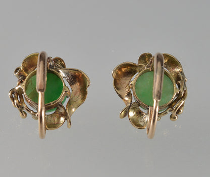 Antique Victorian 14K Gold Jade Cabochon Earrings C.1890
