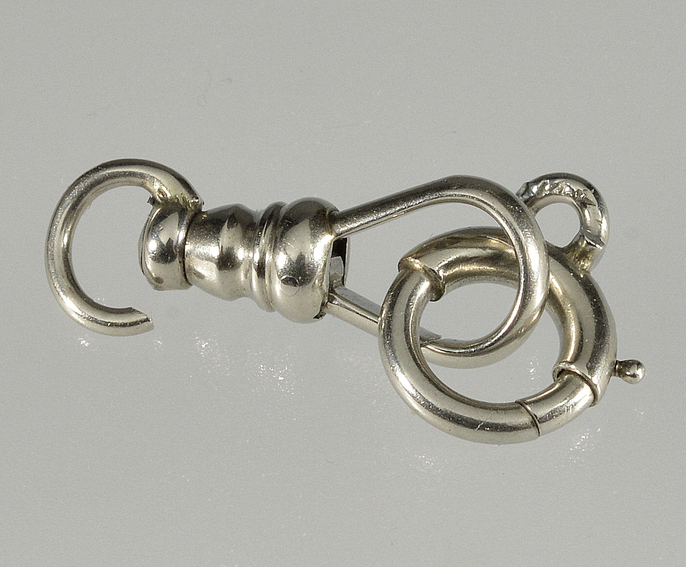 Victorian 14K White Gold Dog Clip And Bolt Clasps Set For Pocket Watch Albert Chain 0390