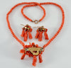 Antique Victorian Salmon Coral 14K Gold Necklace Earrings Set C.1860