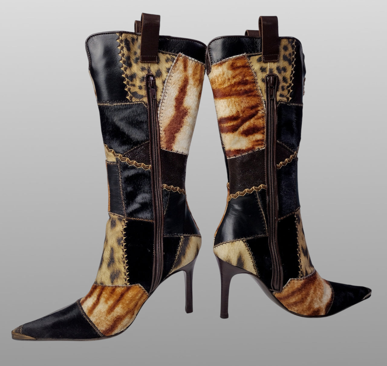 Roberto Cavalli Signature Pony Hair Calfskin Jaguar Print Boots 36 with Box