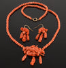 Antique Victorian Salmon Coral 14K Gold Necklace Earrings Set C.1860