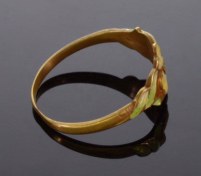 Antique Art Nouveau 18K Gold Enamel Diamond Ring C.1900 Size 5 1/2