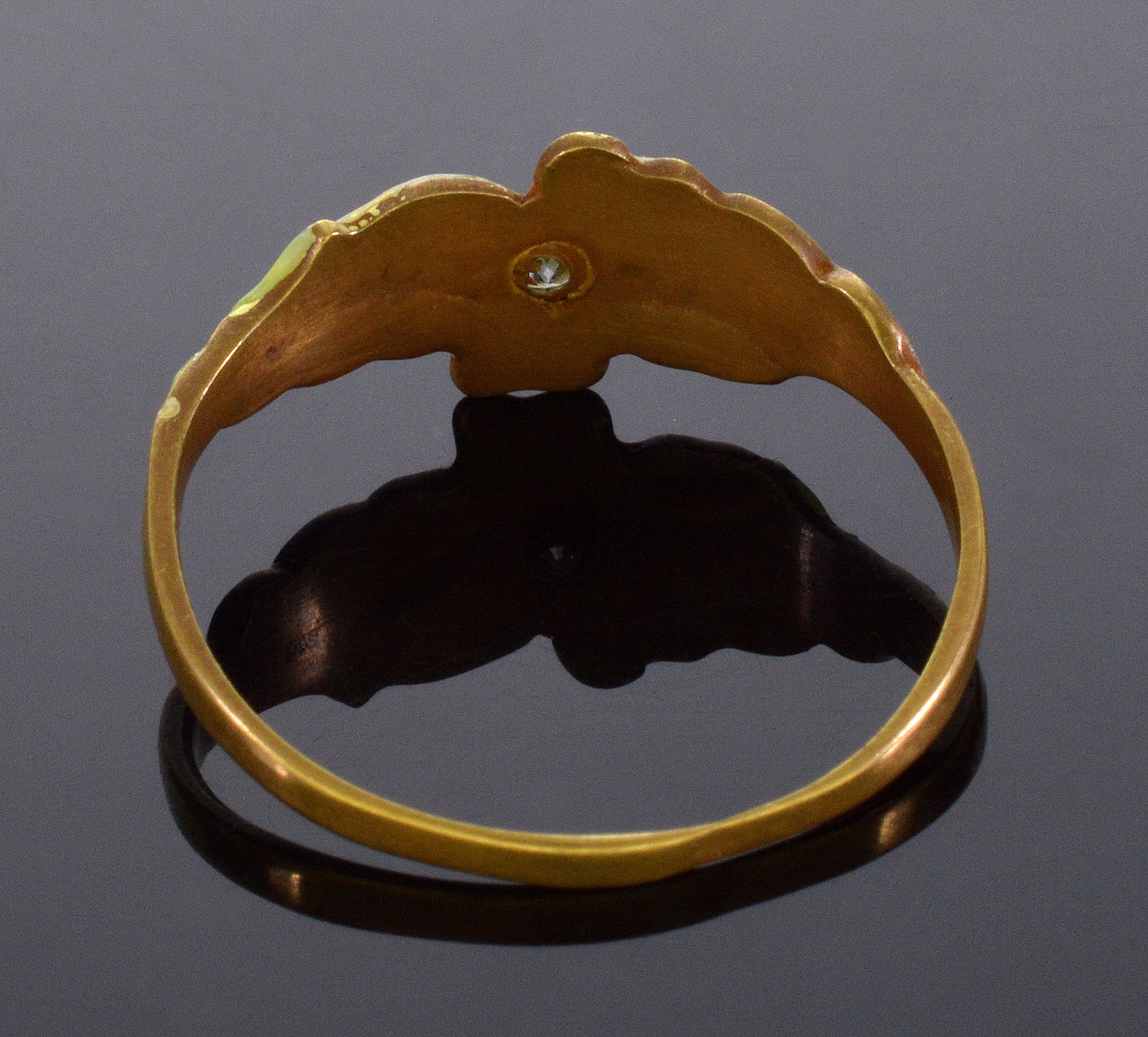 Antique Art Nouveau 18K Gold Enamel Diamond Ring C.1900 Size 5 1/2