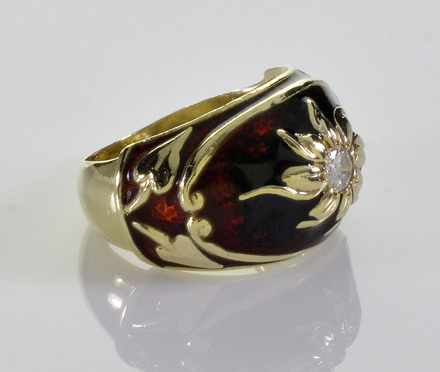 Estate 14K Gold Diamond Enamel Cocktail Ring Size 5 1/4 C.1980