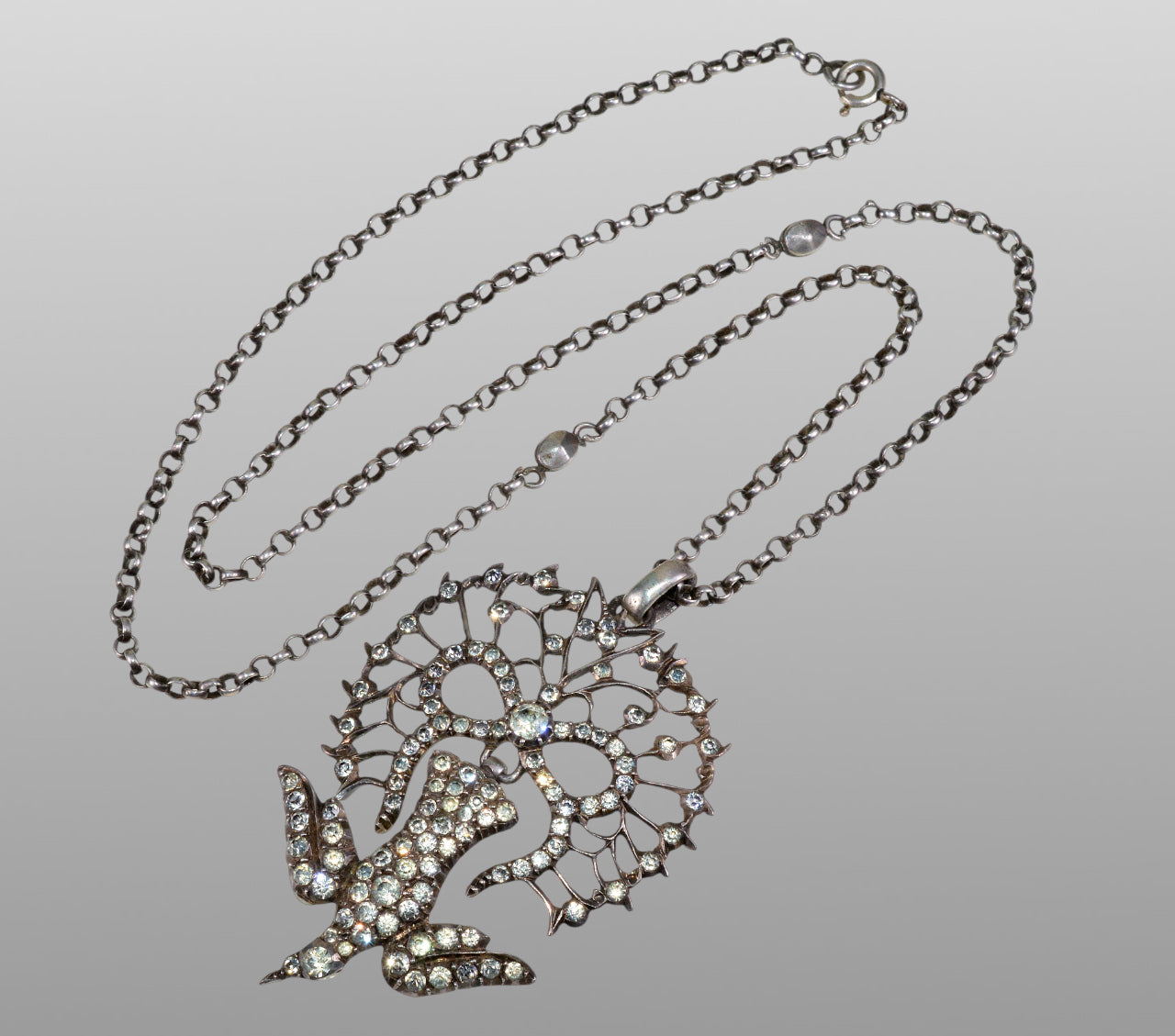 Antique Georgian St Esprit Silver Paste Pendant Necklace C.1820