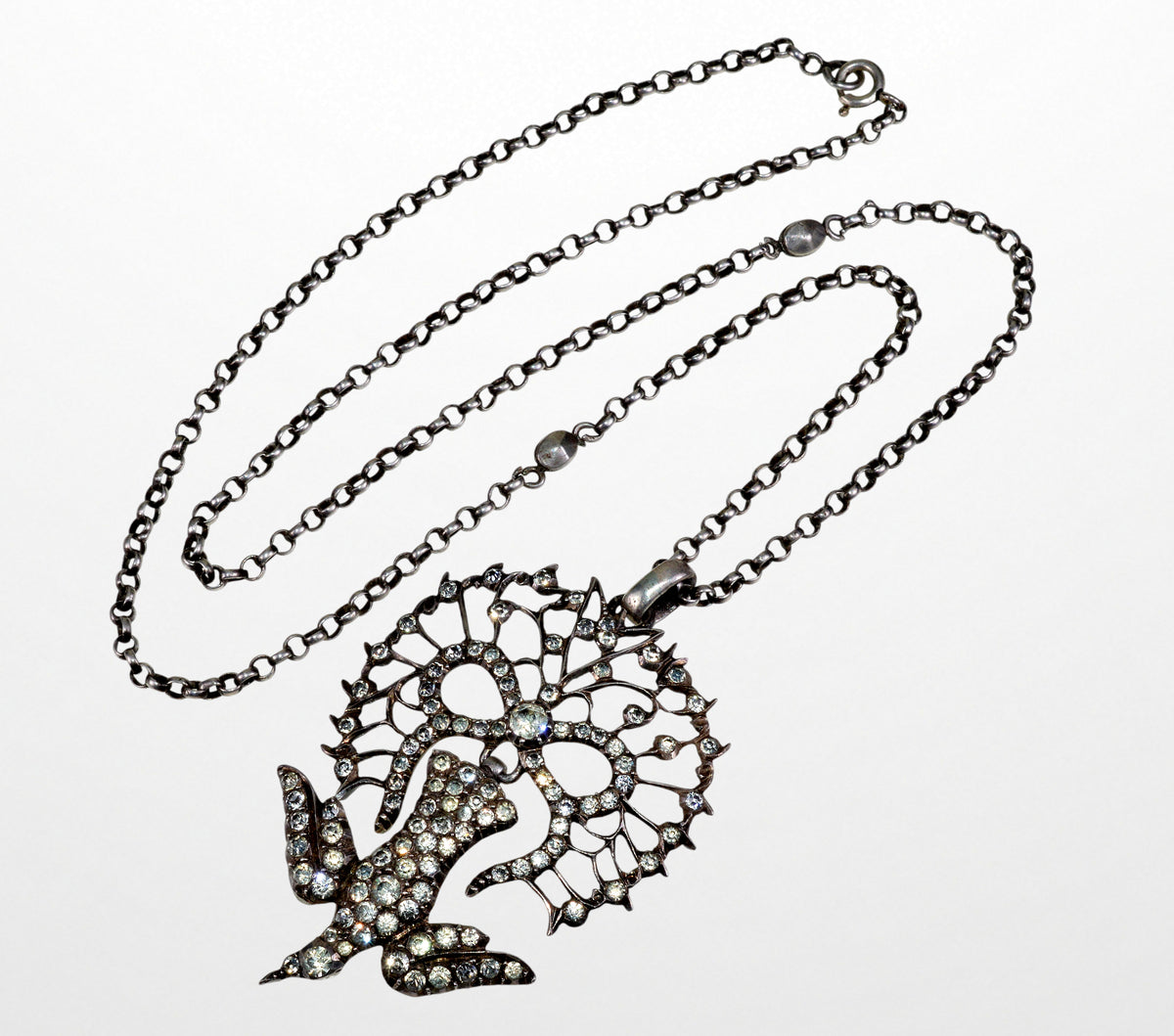 Antique Georgian St Esprit Silver Paste Pendant Necklace C.1820