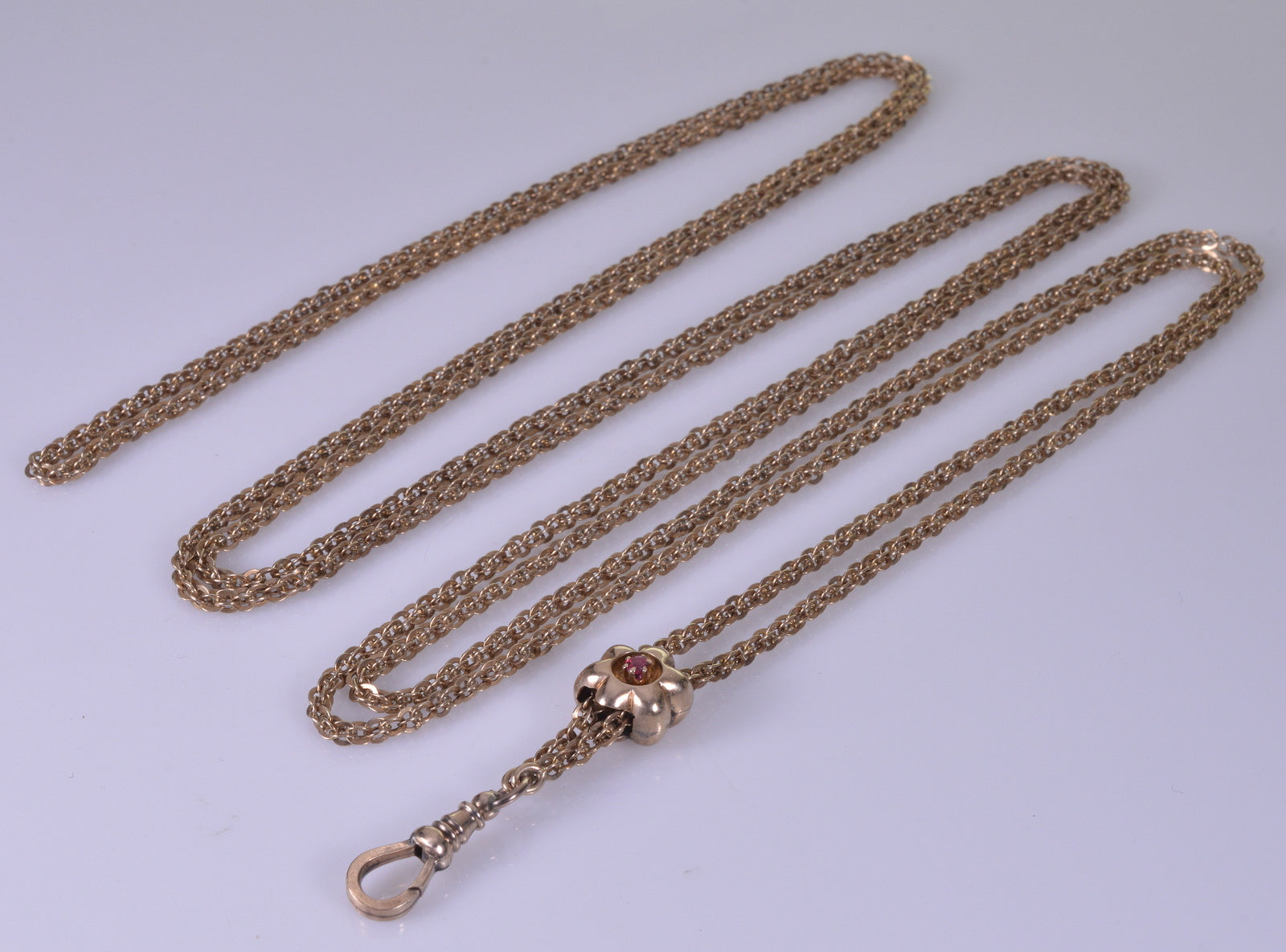 Antique Victorian 10K Gold Fancy Guard Chain Slider Necklace C.1890