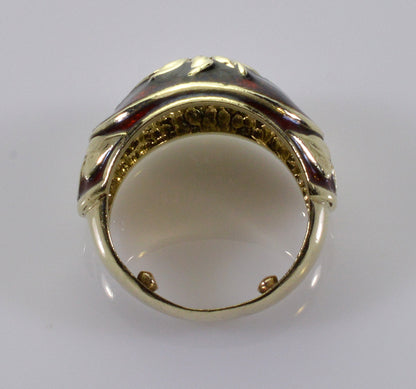 Estate 14K Gold Diamond Enamel Cocktail Ring Size 5 1/4 C.1980