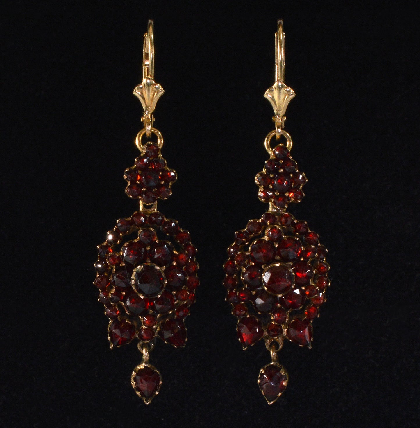 Antique Victorian Bohemian Garnet Gold Drop Earrings C.1890