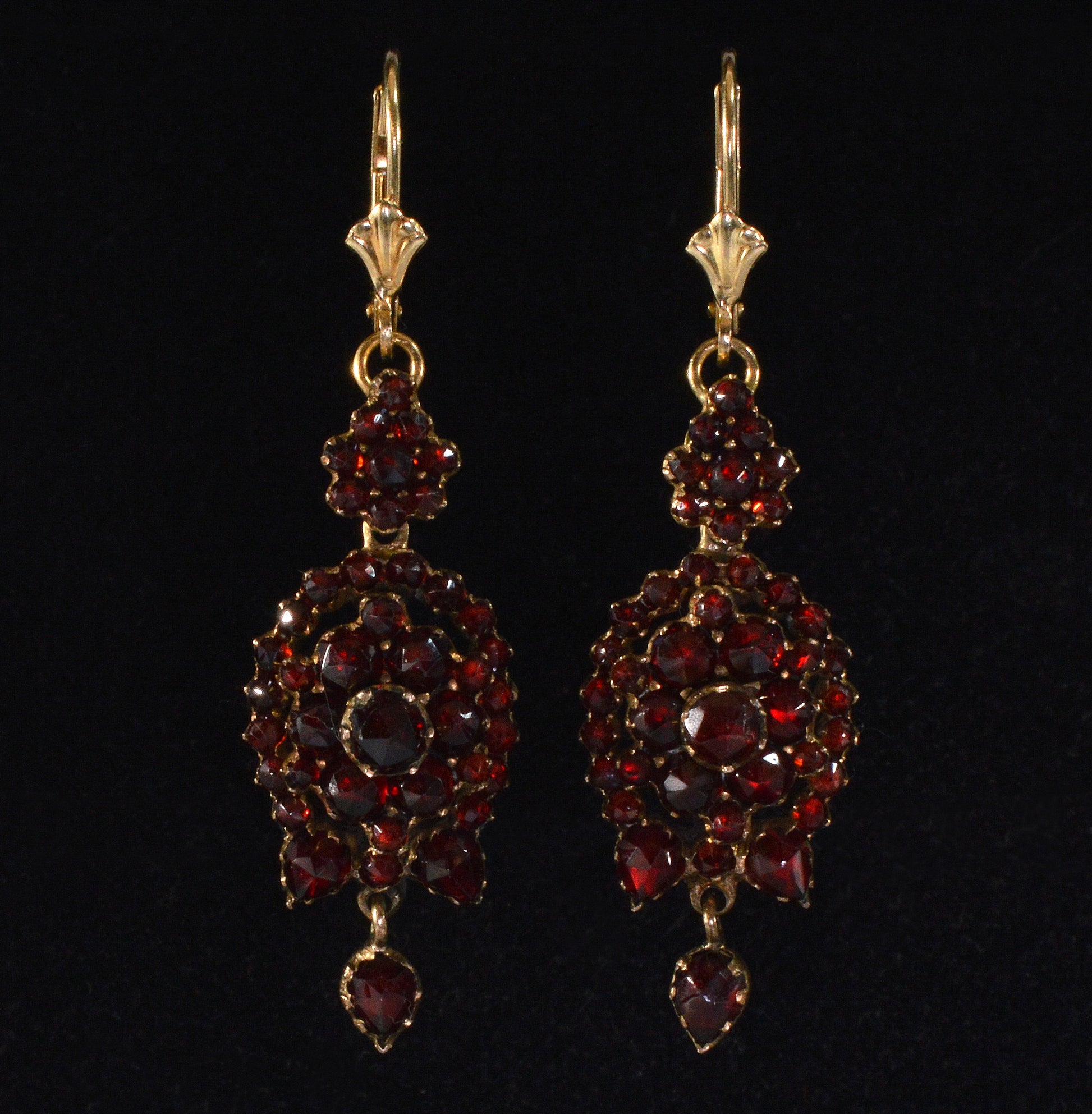 Antique Victorian Bohemian Garnet Gold Drop Earrings C.1890