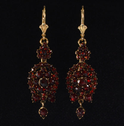 Antique Victorian Bohemian Garnet Gold Drop Earrings C.1890