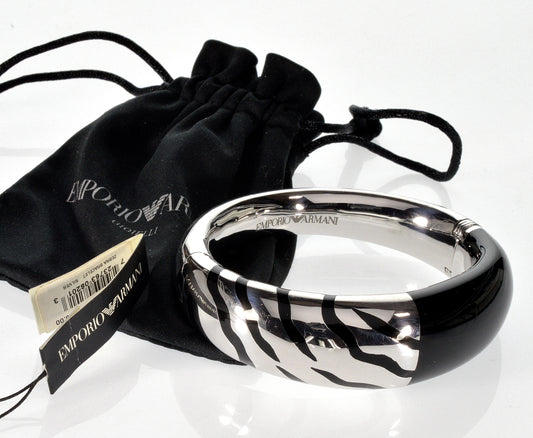 Emporio Armani Zebra Enamel Sterling Bangle Bracelet New With Tag