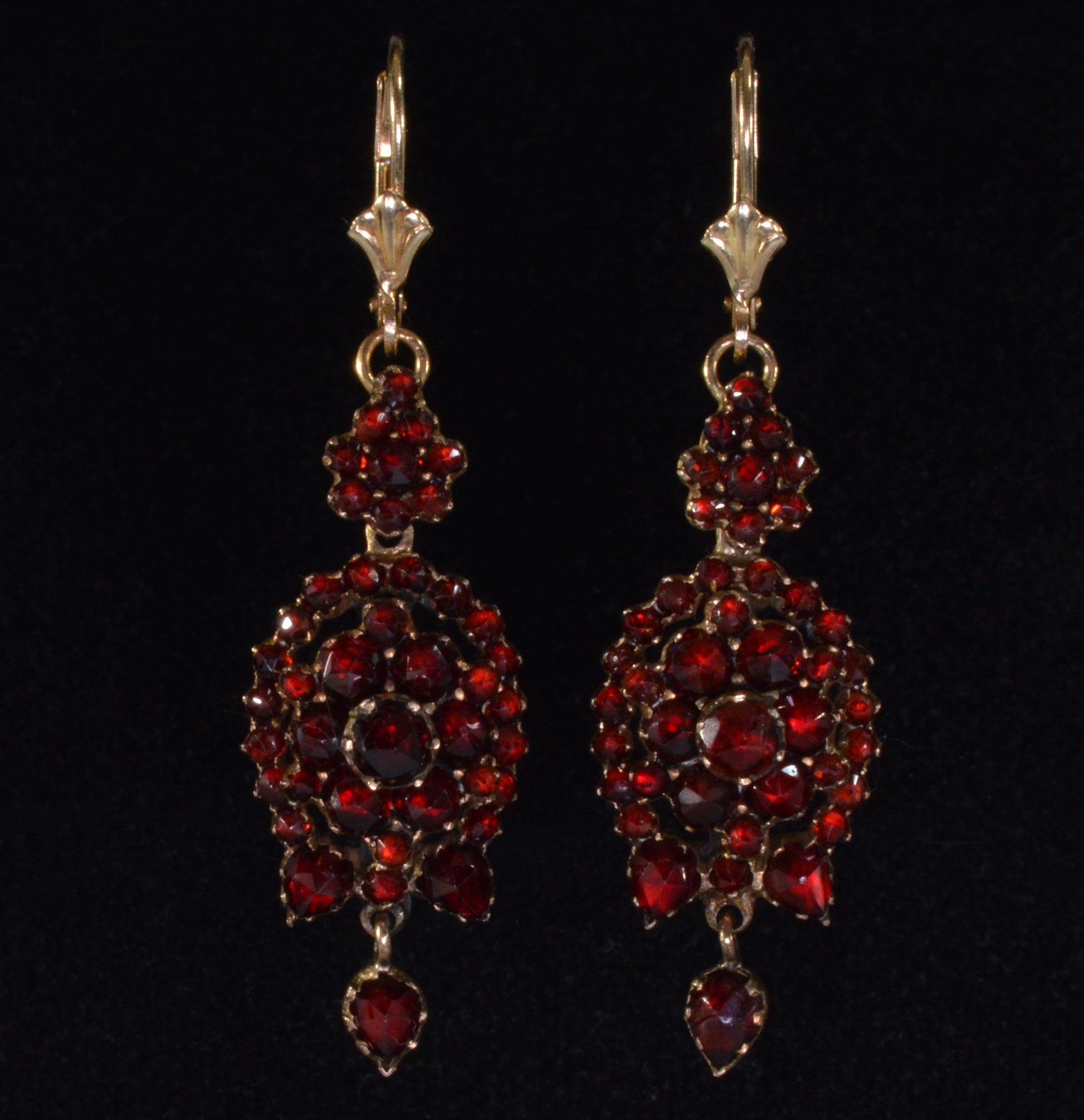 Antique Victorian Bohemian Garnet Gold Drop Earrings C.1890