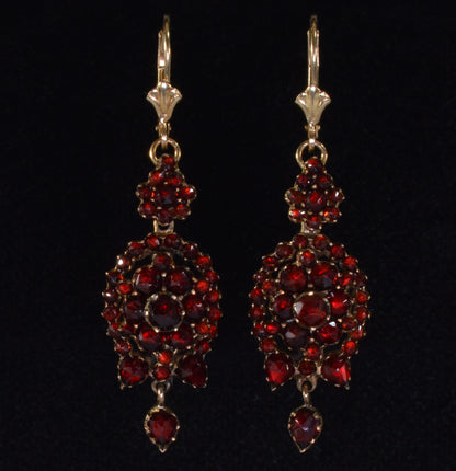 Antique Victorian Bohemian Garnet Gold Drop Earrings C.1890