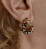 Estate 14K Gold Tiger Earrings Diamond Ruby Enamel C.1960