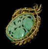 Art Deco 14K Gold Large Carved Jadeite Jade Pendant C.1920