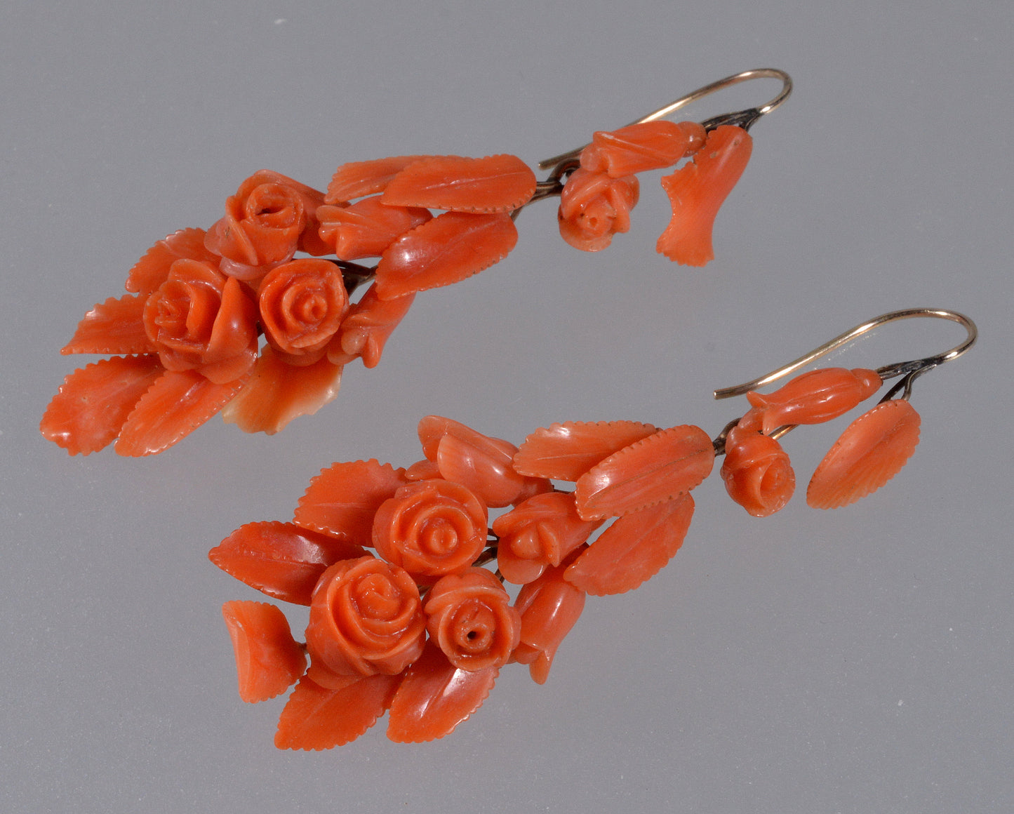 Antique Victorian Salmon Coral 14K Gold Earrings C.1860