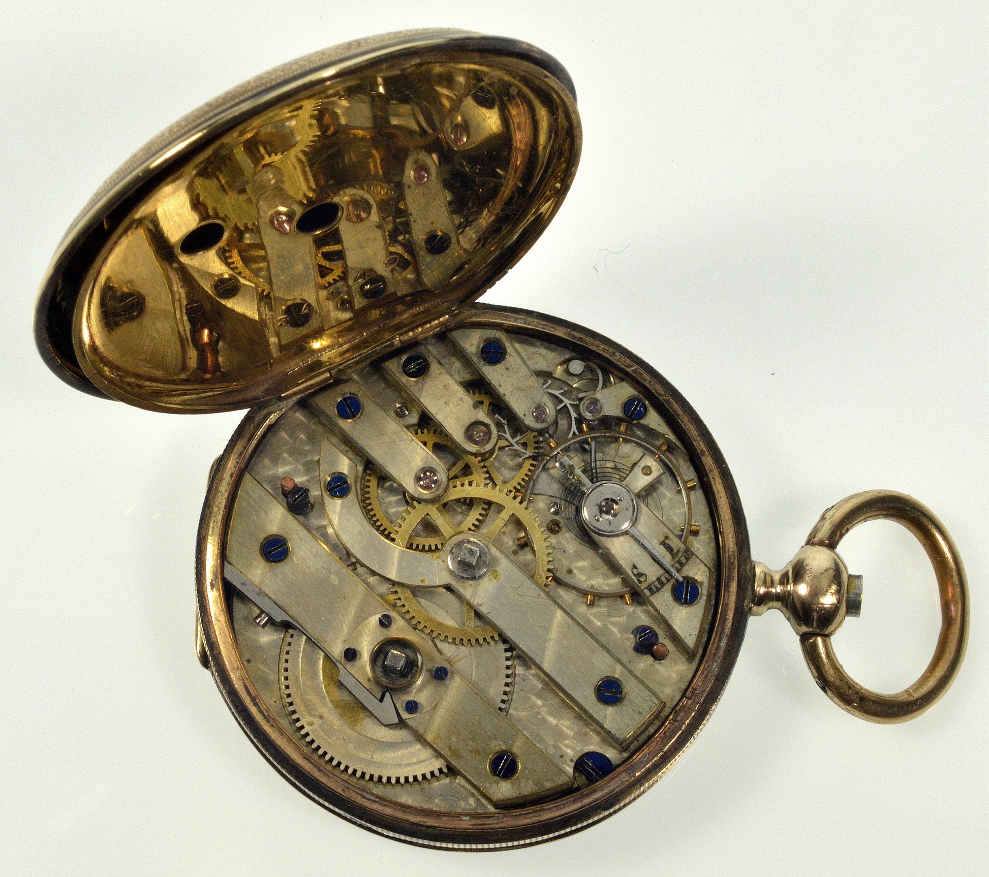 Antique Swiss Polychrome Enamel Pocket Watch Pendant Hunter Case Jacques Roulet Locle C.1880 In Antique Box