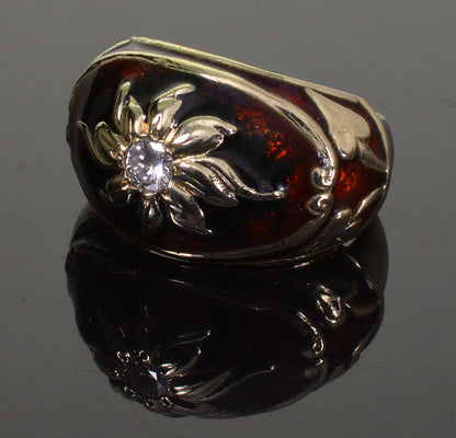 Estate 14K Gold Diamond Enamel Cocktail Ring Size 5 1/4 C.1980