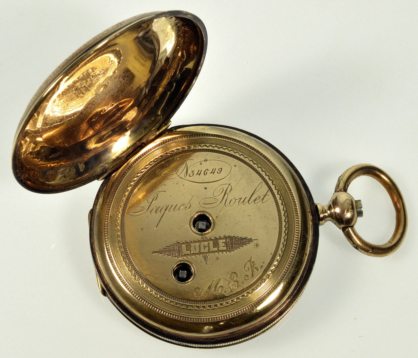 Antique Swiss Polychrome Enamel Pocket Watch Pendant Hunter Case Jacques Roulet Locle C.1880 In Antique Box