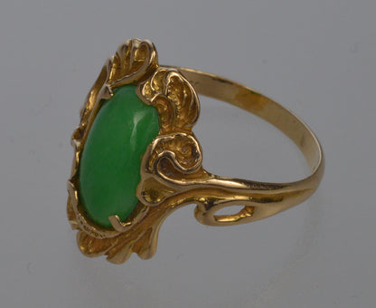 Art Nouveau Walton & Co 14K Gold Jadeite Jade Ring C.1900