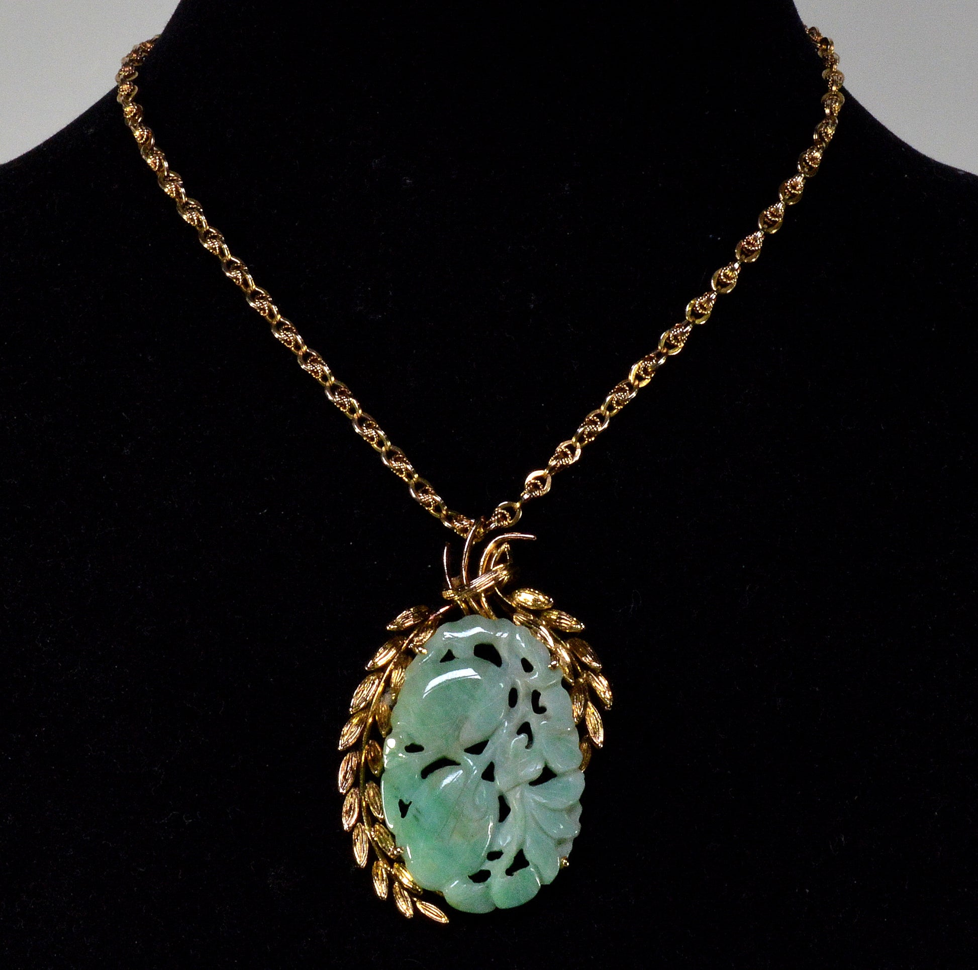 Art Deco 14K Gold Carved Jadeite Jade Large Pendant C.1920 (Copy)
