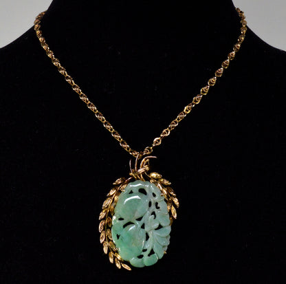 Art Deco 14K Gold Carved Jadeite Jade Large Pendant C.1920 (Copy)