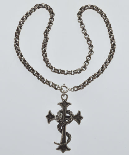 Italian Milor Gothic Sterling Cross Snake Pendant Chain Necklace Signed