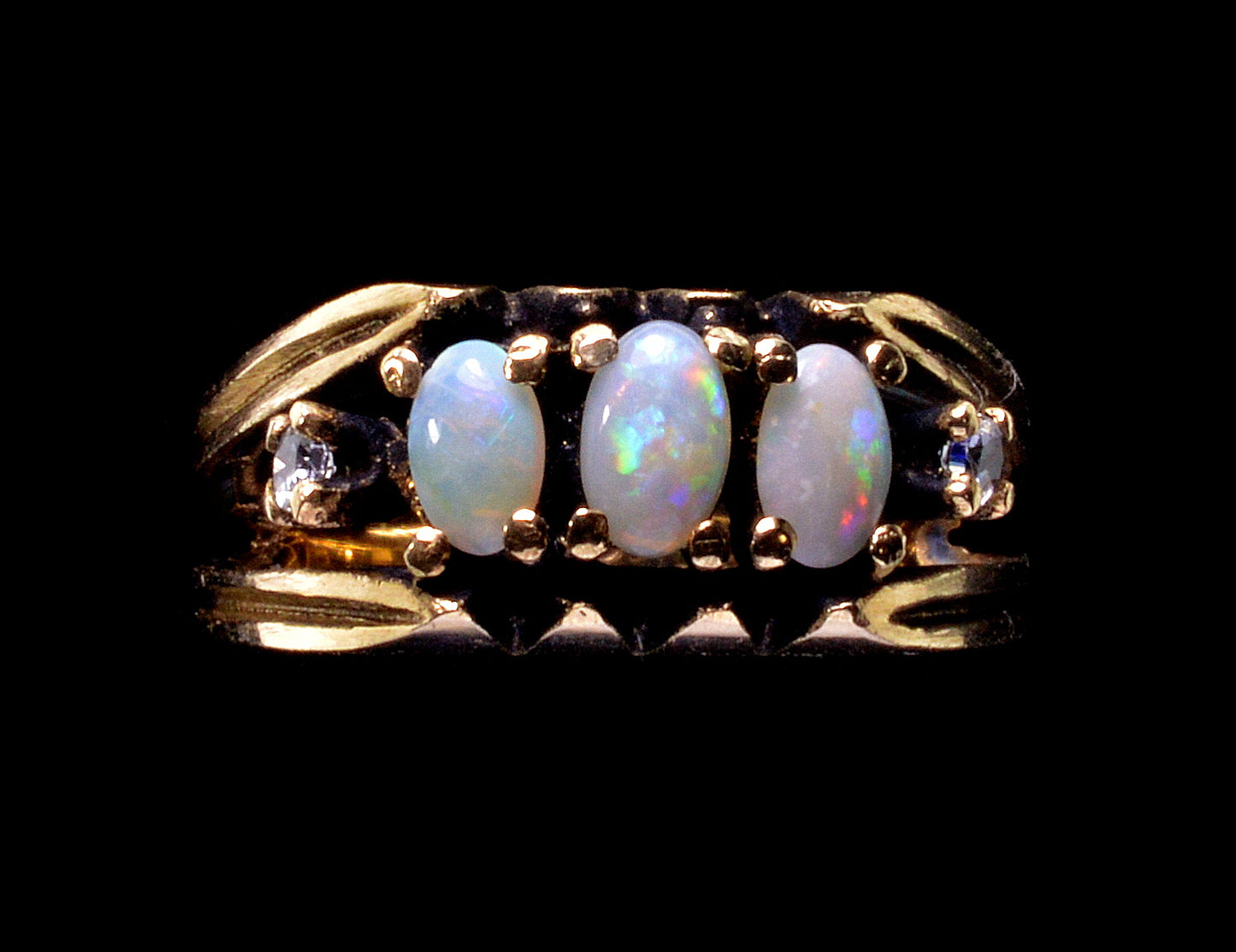 14K Gold Australian Opal Diamond Ring Designer Size 6 1/4
