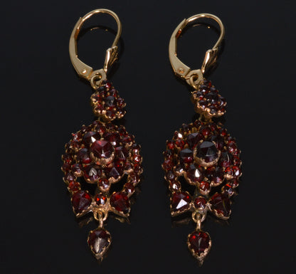 Antique Victorian Bohemian Garnet Gold Drop Earrings C.1890