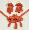 Antique Victorian Salmon Coral 14K Gold Necklace Earrings Set C.1860