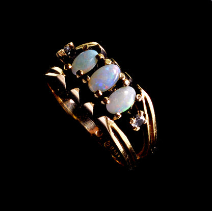 14K Gold Australian Opal Diamond Ring Designer Size 6 1/4