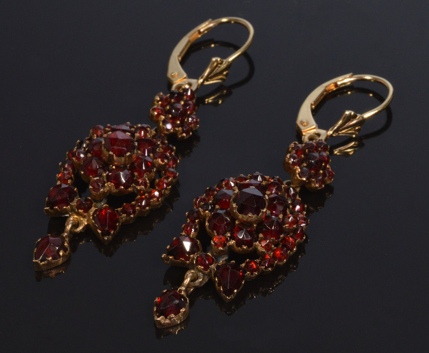 Antique Victorian Bohemian Garnet Gold Drop Earrings C.1890