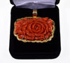 Estate 18K Gold Red Coral Pendant Carved Chrysanthemum C.1970