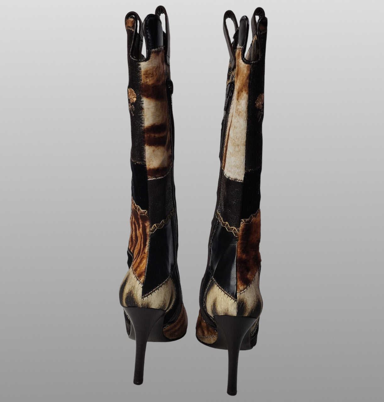 Roberto Cavalli Signature Pony Hair Calfskin Jaguar Print Boots 36 with Box